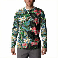 Hawaiian Taro Leaves and Ohia Lehua Button Sweatshirt Polynesian Tribal Art Tropical Plants Motifs Colorful LT03 - Polynesian Pride