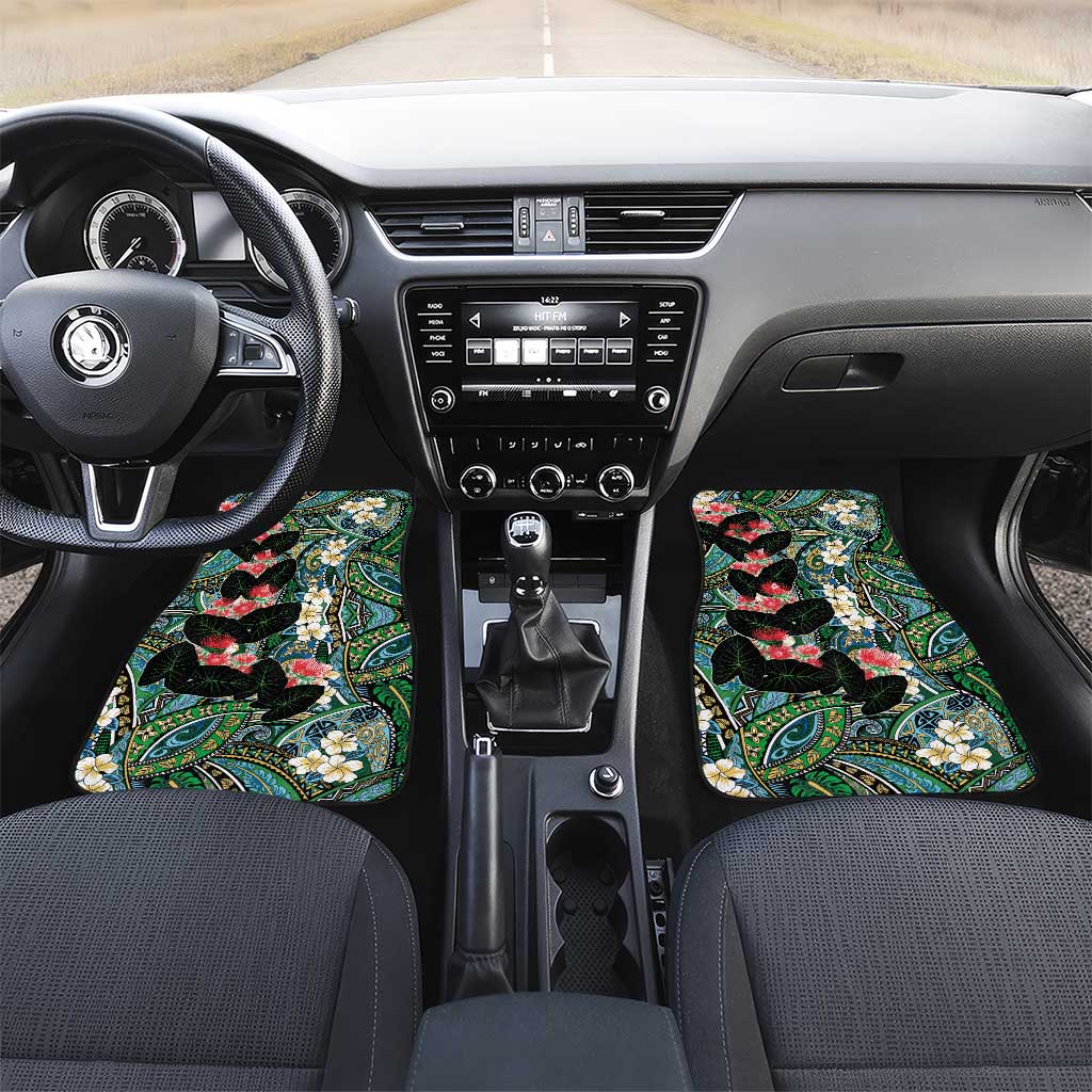 Hawaiian Taro Leaves and Ohia Lehua Car Mats Polynesian Tribal Art Tropical Plants Motifs Colorful LT03 Set 2pcs - Front Multicolor - Polynesian Pride