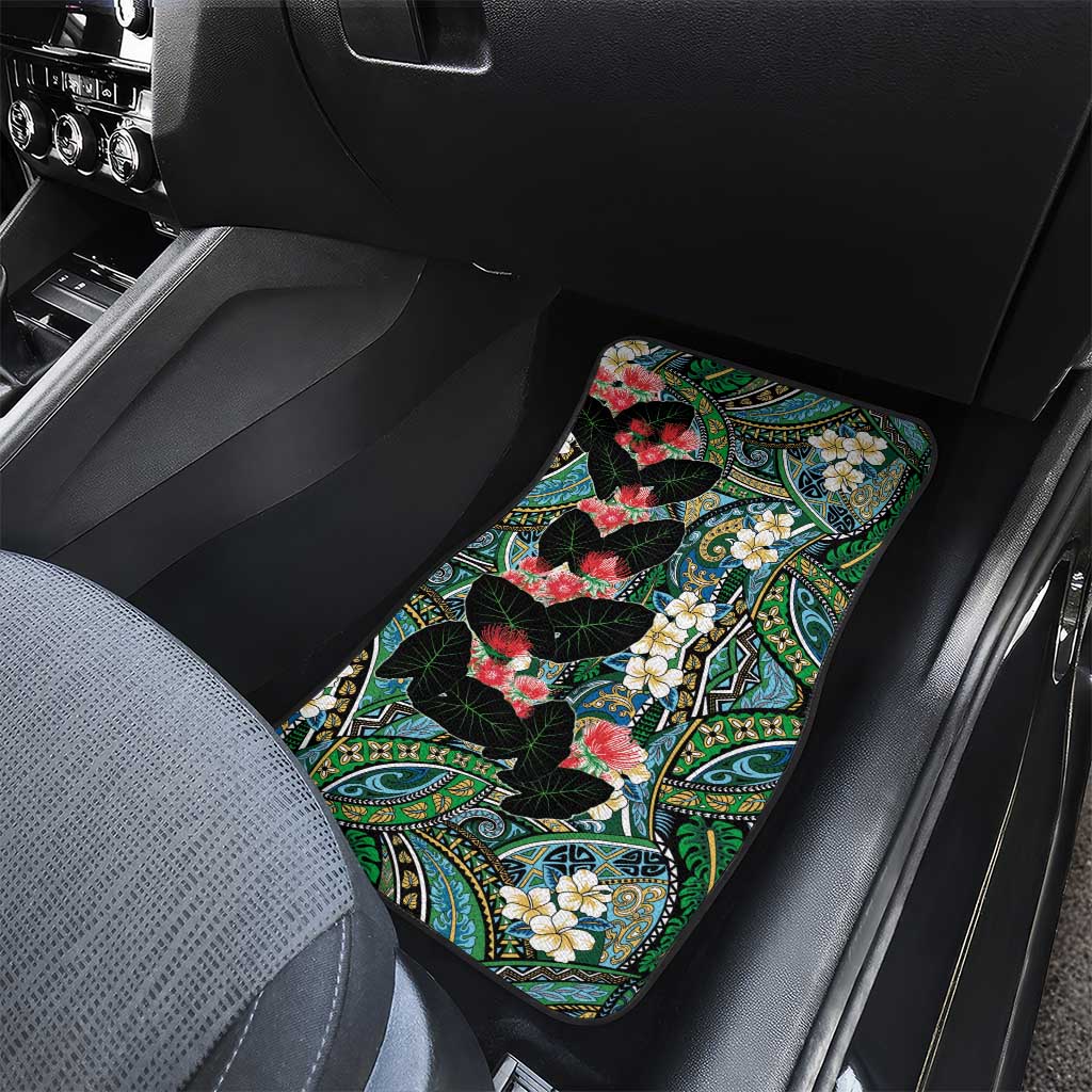 Hawaiian Taro Leaves and Ohia Lehua Car Mats Polynesian Tribal Art Tropical Plants Motifs Colorful LT03 - Polynesian Pride