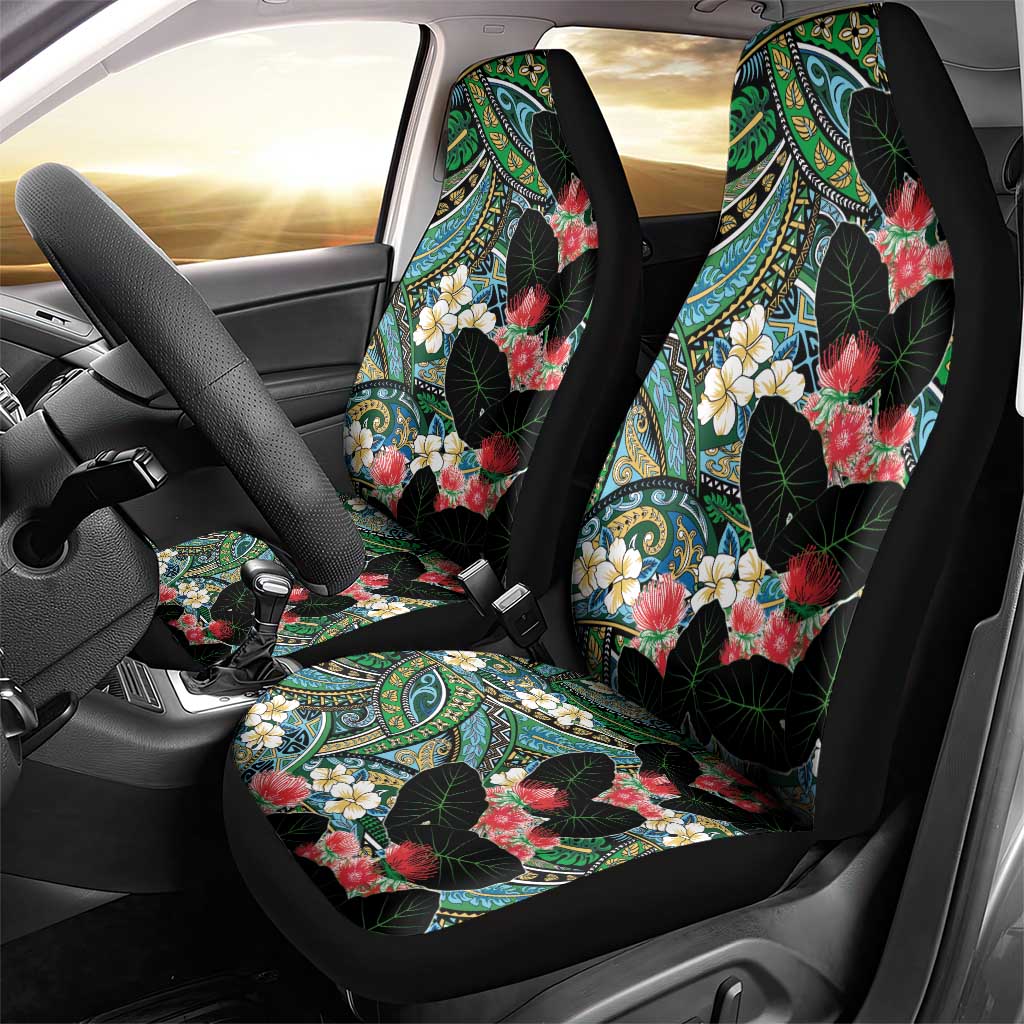 Hawaiian Taro Leaves and Ohia Lehua Car Seat Cover Polynesian Tribal Art Tropical Plants Motifs Colorful LT03 - Polynesian Pride