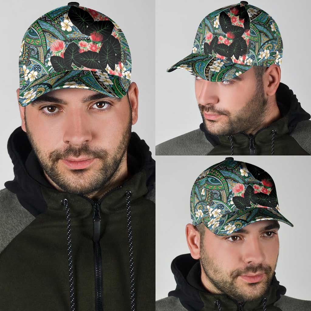 Hawaiian Taro Leaves and Ohia Lehua Classic Cap Polynesian Tribal Art Tropical Plants Motifs Colorful LT03 - Polynesian Pride