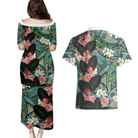 Hawaiian Taro Leaves and Ohia Lehua Couples Matching Puletasi and Hawaiian Shirt Polynesian Tribal Art Tropical Plants Motifs Colorful LT03 - Polynesian Pride
