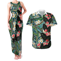 Hawaiian Taro Leaves and Ohia Lehua Couples Matching Tank Maxi Dress and Hawaiian Shirt Polynesian Tribal Art Tropical Plants Motifs Colorful LT03 Multicolor - Polynesian Pride
