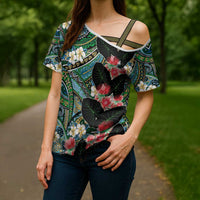 Hawaiian Taro Leaves and Ohia Lehua Cross Shoulder Shirt Polynesian Tribal Art Tropical Plants Motifs Colorful LT03 - Polynesian Pride