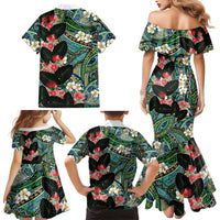 Hawaiian Taro Leaves and Ohia Lehua Family Matching Mermaid Dress and Hawaiian Shirt Polynesian Tribal Art Tropical Plants Motifs Colorful LT03 - Polynesian Pride