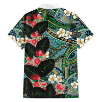 Hawaiian Taro Leaves and Ohia Lehua Family Matching Off The Shoulder Long Sleeve Dress and Hawaiian Shirt Polynesian Tribal Art Tropical Plants Motifs Colorful LT03 - Polynesian Pride
