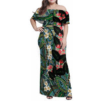 Hawaiian Taro Leaves and Ohia Lehua Family Matching Off Shoulder Maxi Dress and Hawaiian Shirt Polynesian Tribal Art Tropical Plants Motifs Colorful LT03 Mom's Dress Multicolor - Polynesian Pride