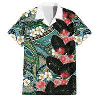 Hawaiian Taro Leaves and Ohia Lehua Family Matching Off Shoulder Short Dress and Hawaiian Shirt Polynesian Tribal Art Tropical Plants Motifs Colorful LT03 Dad's Shirt - Short Sleeve Multicolor - Polynesian Pride