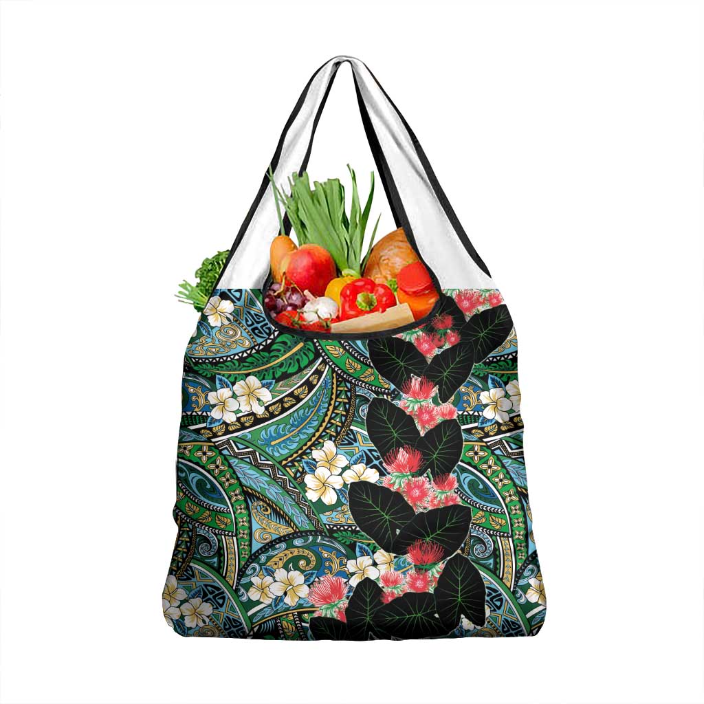 Hawaiian Taro Leaves and Ohia Lehua Grocery Bag Polynesian Tribal Art Tropical Plants Motifs Colorful LT03 1-pack One Size Multicolor - Polynesian Pride