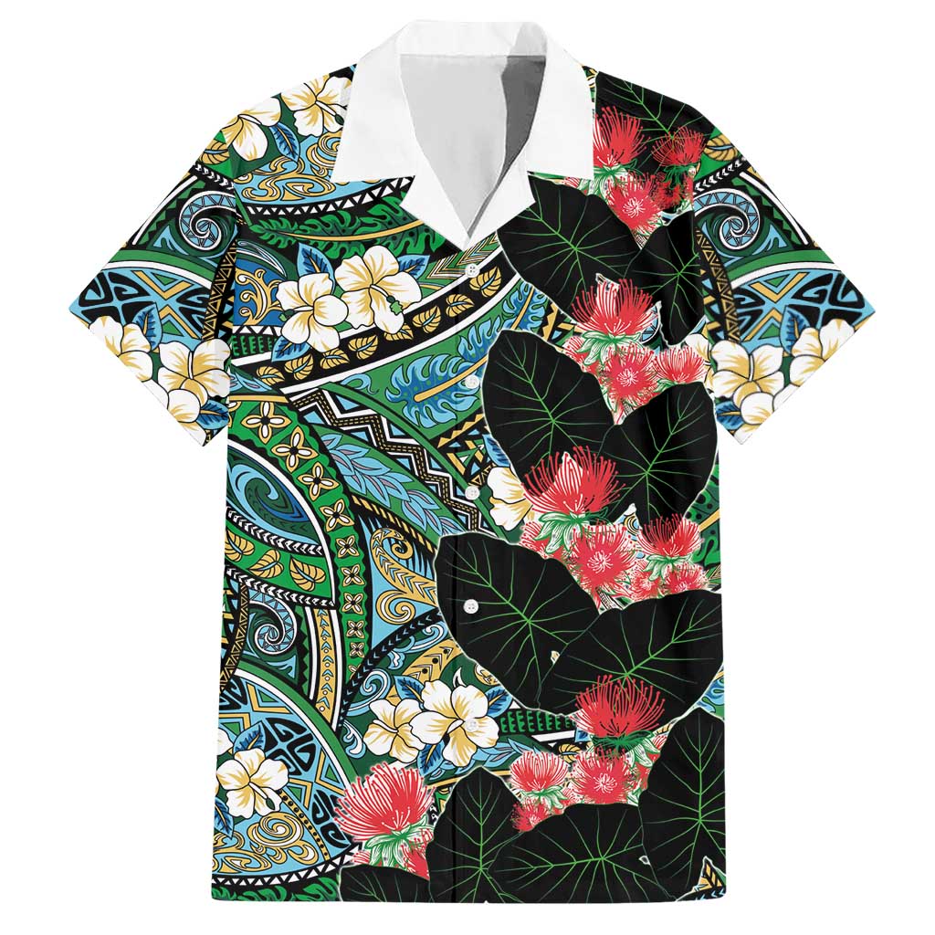 Hawaiian Taro Leaves and Ohia Lehua Hawaiian Shirt Polynesian Tribal Art Tropical Plants Motifs Colorful LT03 Multicolor - Polynesian Pride