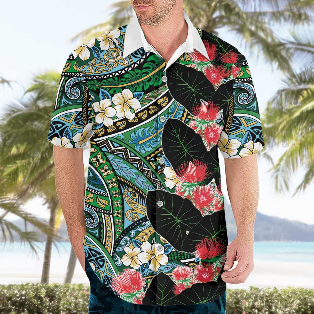 Hawaiian Taro Leaves and Ohia Lehua Hawaiian Shirt Polynesian Tribal Art Tropical Plants Motifs Colorful LT03 - Polynesian Pride