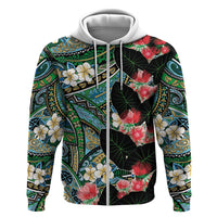 Hawaiian Taro Leaves and Ohia Lehua Hoodie Polynesian Tribal Art Tropical Plants Motifs Colorful LT03 Zip Hoodie Multicolor - Polynesian Pride