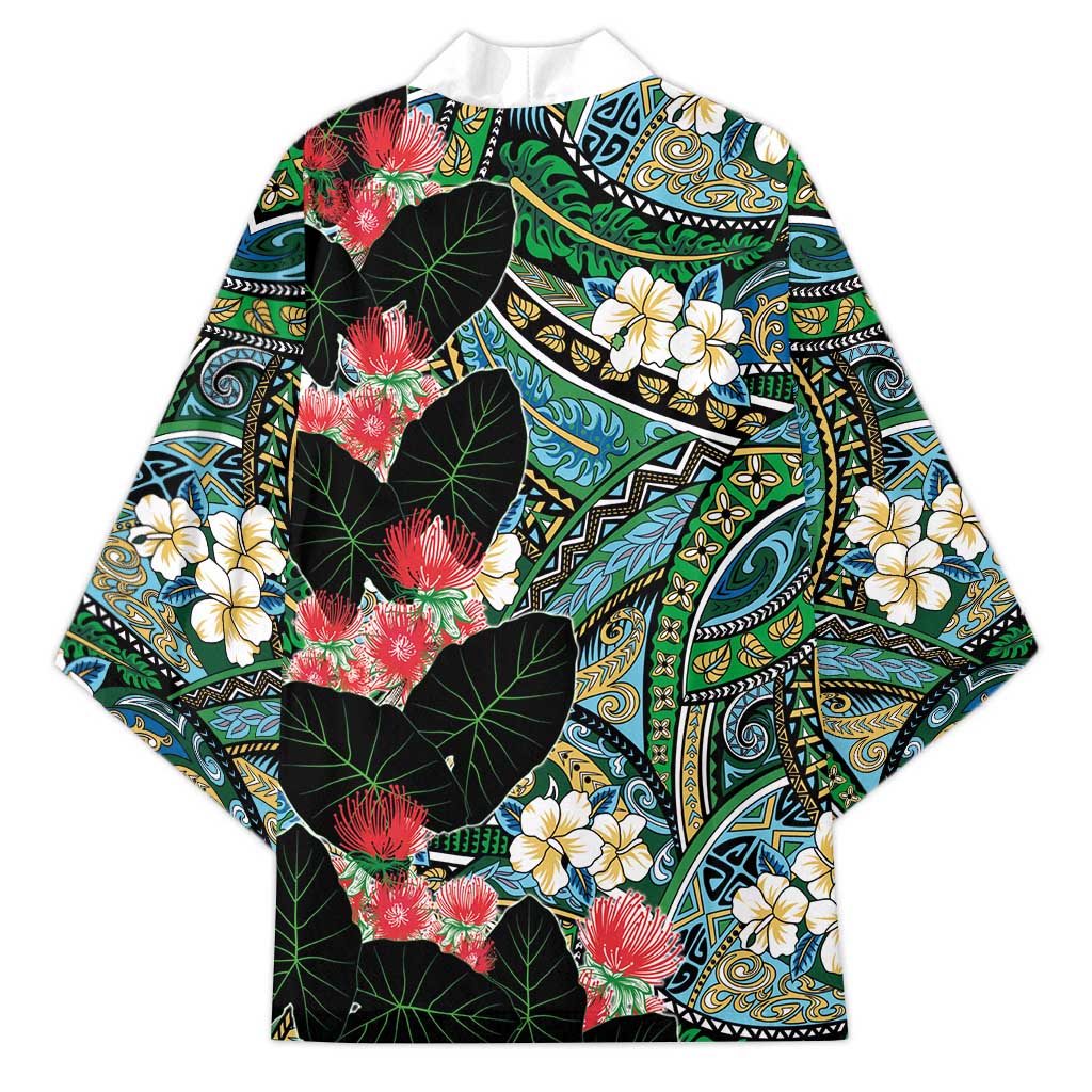 Hawaiian Taro Leaves and Ohia Lehua Kimono Polynesian Tribal Art Tropical Plants Motifs Colorful LT03 - Polynesian Pride