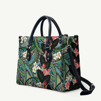 Hawaiian Taro Leaves and Ohia Lehua Leather Bag Polynesian Tribal Art Tropical Plants Motifs Colorful LT03 Multicolor - Polynesian Pride