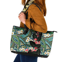 Hawaiian Taro Leaves and Ohia Lehua Leather Tote Bag Polynesian Tribal Art Tropical Plants Motifs Colorful LT03 Multicolor - Polynesian Pride