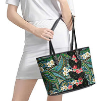 Hawaiian Taro Leaves and Ohia Lehua Leather Tote Bag Polynesian Tribal Art Tropical Plants Motifs Colorful LT03 - Polynesian Pride