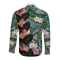 Hawaiian Taro Leaves and Ohia Lehua Long Sleeve Button Shirt Polynesian Tribal Art Tropical Plants Motifs Colorful LT03 - Polynesian Pride
