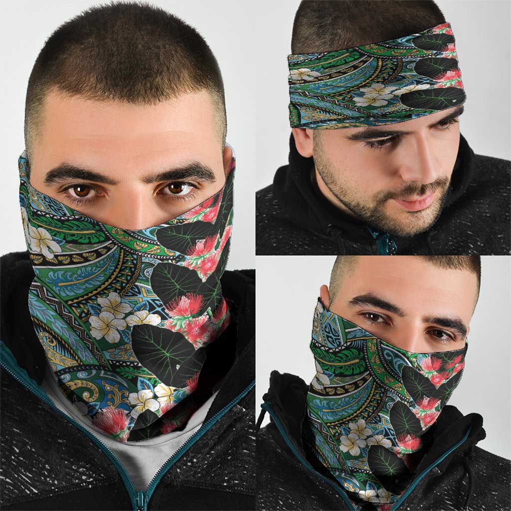 Hawaiian Taro Leaves and Ohia Lehua Neck Gaiter Polynesian Tribal Art Tropical Plants Motifs Colorful LT03 - Polynesian Pride