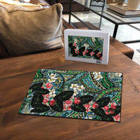 Hawaiian Taro Leaves and Ohia Lehua Puzzle Polynesian Tribal Art Tropical Plants Motifs Colorful LT03 - Polynesian Pride