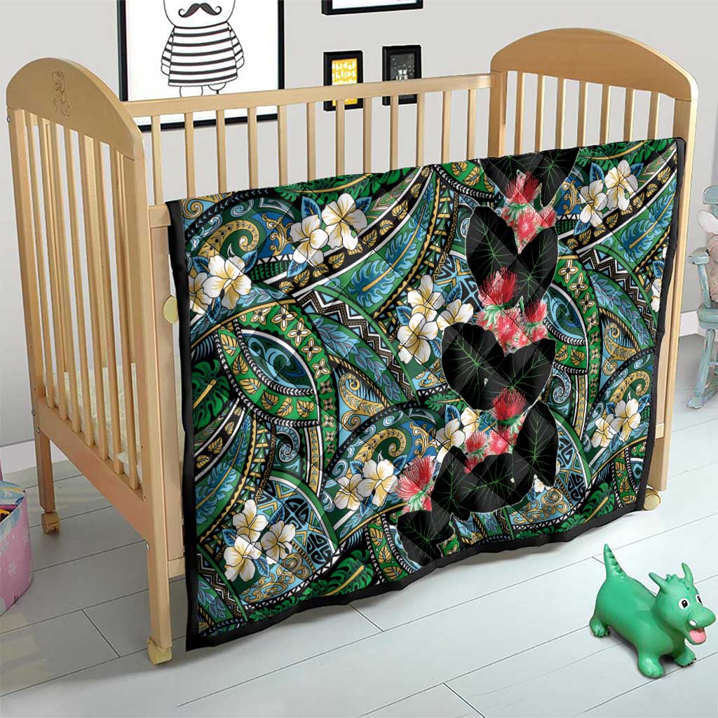 Hawaiian Taro Leaves and Ohia Lehua Quilt Polynesian Tribal Art Tropical Plants Motifs Colorful LT03 - Polynesian Pride