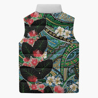 Hawaiian Taro Leaves and Ohia Lehua Sleeveless Puffer Jacket Polynesian Tribal Art Tropical Plants Motifs Colorful LT03 - Polynesian Pride