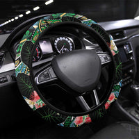 Hawaiian Taro Leaves and Ohia Lehua Steering Wheel Cover Polynesian Tribal Art Tropical Plants Motifs Colorful LT03 Universal Fit Multicolor - Polynesian Pride