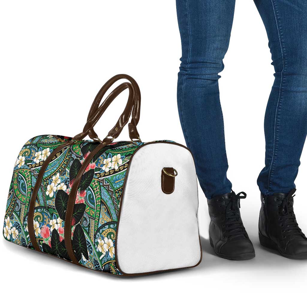 Hawaiian Taro Leaves and Ohia Lehua Travel Bag Polynesian Tribal Art Tropical Plants Motifs Colorful LT03 - Polynesian Pride