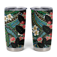 Hawaiian Taro Leaves and Ohia Lehua Tumbler Cup Polynesian Tribal Art Tropical Plants Motifs Colorful LT03 Multicolor - Polynesian Pride