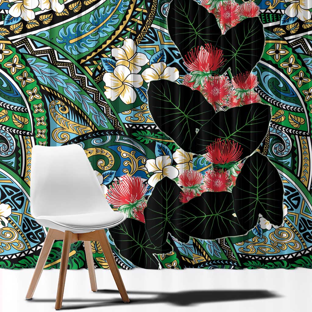 Hawaiian Taro Leaves and Ohia Lehua Window Curtain Polynesian Tribal Art Tropical Plants Motifs Colorful LT03 - Polynesian Pride