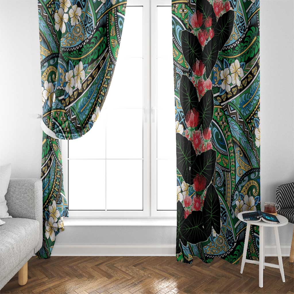 Hawaiian Taro Leaves and Ohia Lehua Window Curtain Polynesian Tribal Art Tropical Plants Motifs Colorful LT03 - Polynesian Pride