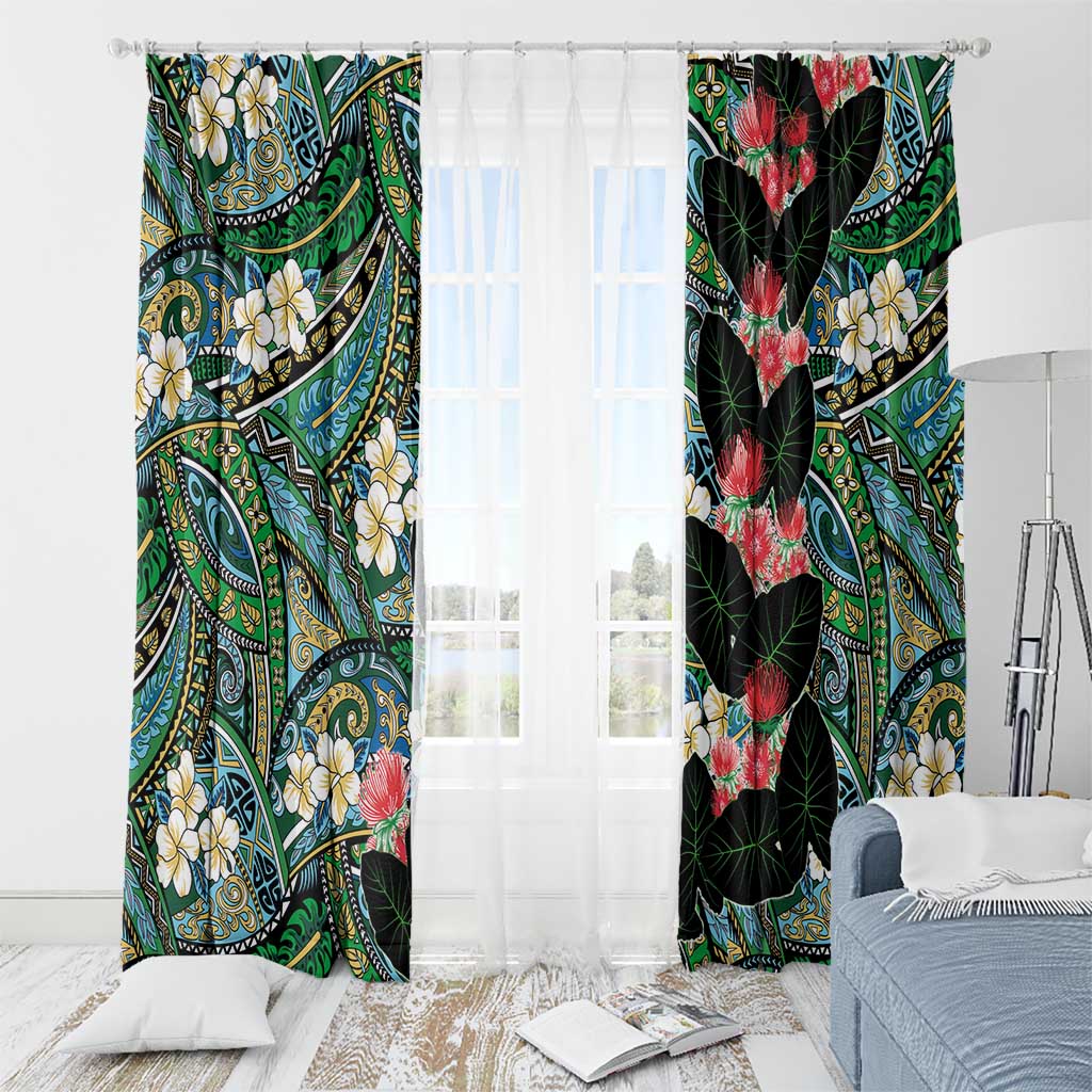Hawaiian Taro Leaves and Ohia Lehua Window Curtain Polynesian Tribal Art Tropical Plants Motifs Colorful LT03 - Polynesian Pride