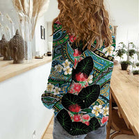 Hawaiian Taro Leaves and Ohia Lehua Women Casual Shirt Polynesian Tribal Art Tropical Plants Motifs Colorful LT03 - Polynesian Pride