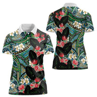 Hawaiian Taro Leaves and Ohia Lehua Women Polo Shirt Polynesian Tribal Art Tropical Plants Motifs Colorful LT03 - Polynesian Pride