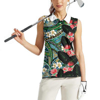 Hawaiian Taro Leaves and Ohia Lehua Women Sleeveless Polo Shirt Polynesian Tribal Art Tropical Plants Motifs Colorful LT03 - Polynesian Pride