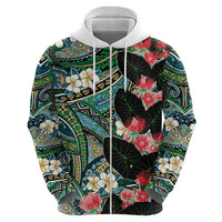 Hawaiian Taro Leaves and Ohia Lehua Zip Hoodie Polynesian Tribal Art Tropical Plants Motifs Colorful LT03 - Polynesian Pride
