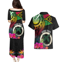 Vanuatu 44th Anniversary Couples Matching Puletasi and Hawaiian Shirt Boars Tusk Tugeta Yumi Selebretem Indipendens Dei