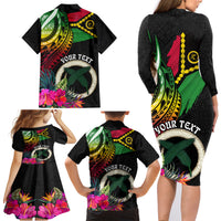Personalised Vanuatu 44th Anniversary Family Matching Long Sleeve Bodycon Dress and Hawaiian Shirt Boars Tusk Tugeta Yumi Selebretem Indipendens Dei LT03 - Polynesian Pride
