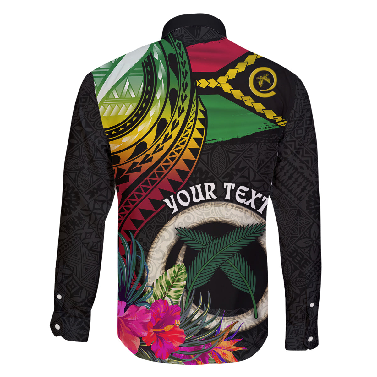 Personalised Vanuatu 44th Anniversary Family Matching Long Sleeve Bodycon Dress and Hawaiian Shirt Boars Tusk Tugeta Yumi Selebretem Indipendens Dei LT03 - Polynesian Pride