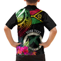Personalised Vanuatu 44th Anniversary Family Matching Off The Shoulder Long Sleeve Dress and Hawaiian Shirt Boars Tusk Tugeta Yumi Selebretem Indipendens Dei LT03 - Polynesian Pride