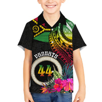 Personalised Vanuatu 44th Anniversary Family Matching Off The Shoulder Long Sleeve Dress and Hawaiian Shirt Boars Tusk Tugeta Yumi Selebretem Indipendens Dei LT03 Son's Shirt Black - Polynesian Pride