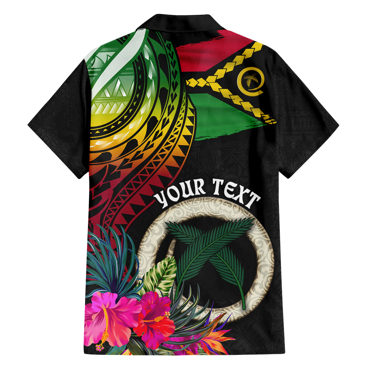 Personalised Vanuatu 44th Anniversary Family Matching Off Shoulder Short Dress and Hawaiian Shirt Boars Tusk Tugeta Yumi Selebretem Indipendens Dei LT03 - Polynesian Pride