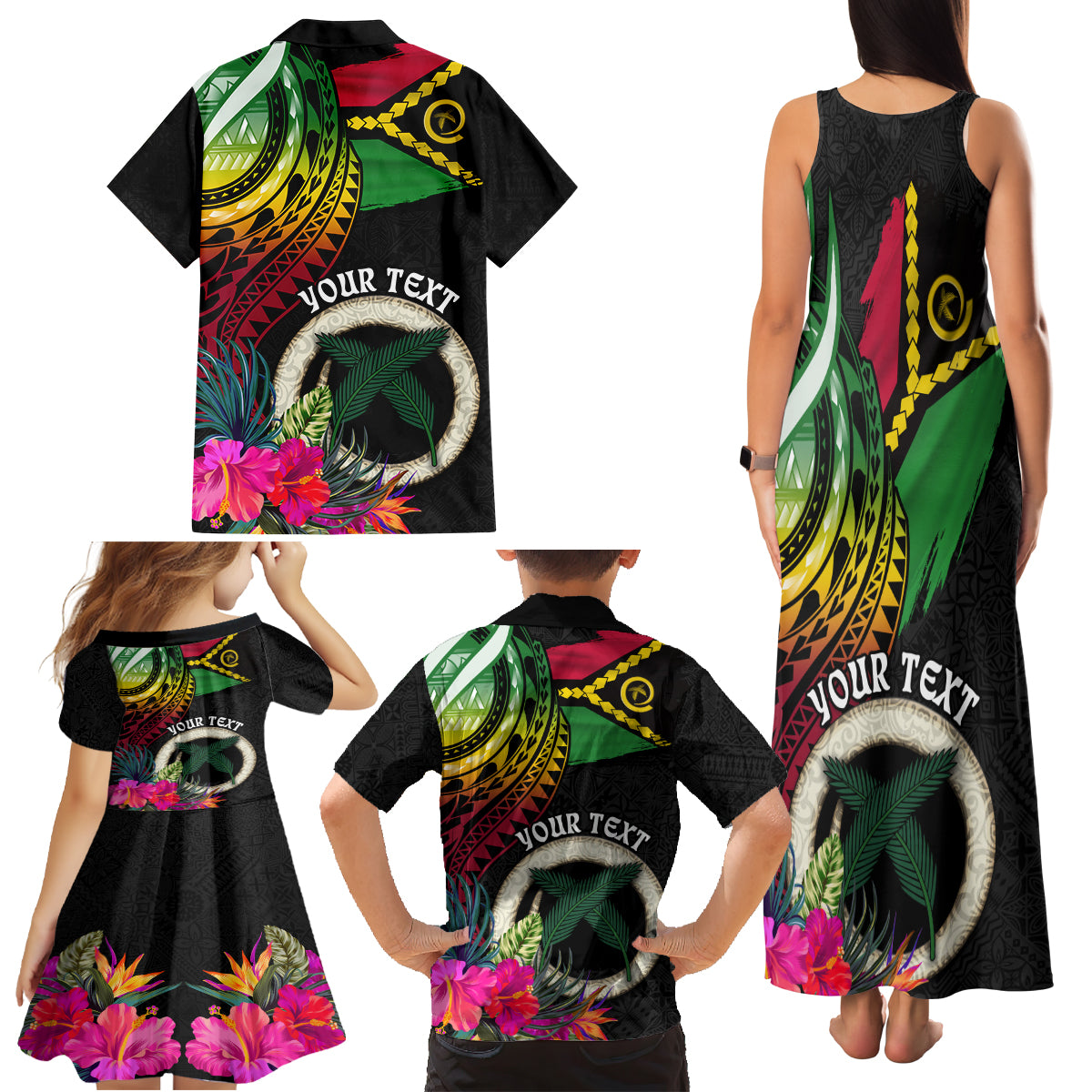 Personalised Vanuatu 44th Anniversary Family Matching Tank Maxi Dress and Hawaiian Shirt Boars Tusk Tugeta Yumi Selebretem Indipendens Dei LT03 - Polynesian Pride