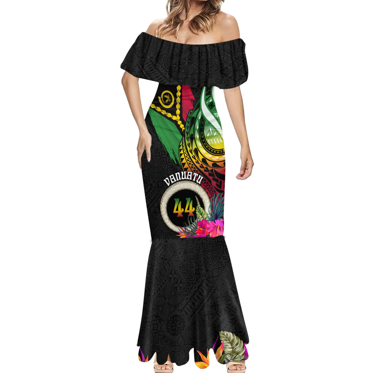 Vanuatu 44th Anniversary Mermaid Dress Boars Tusk Tugeta Yumi Selebretem Indipendens Dei