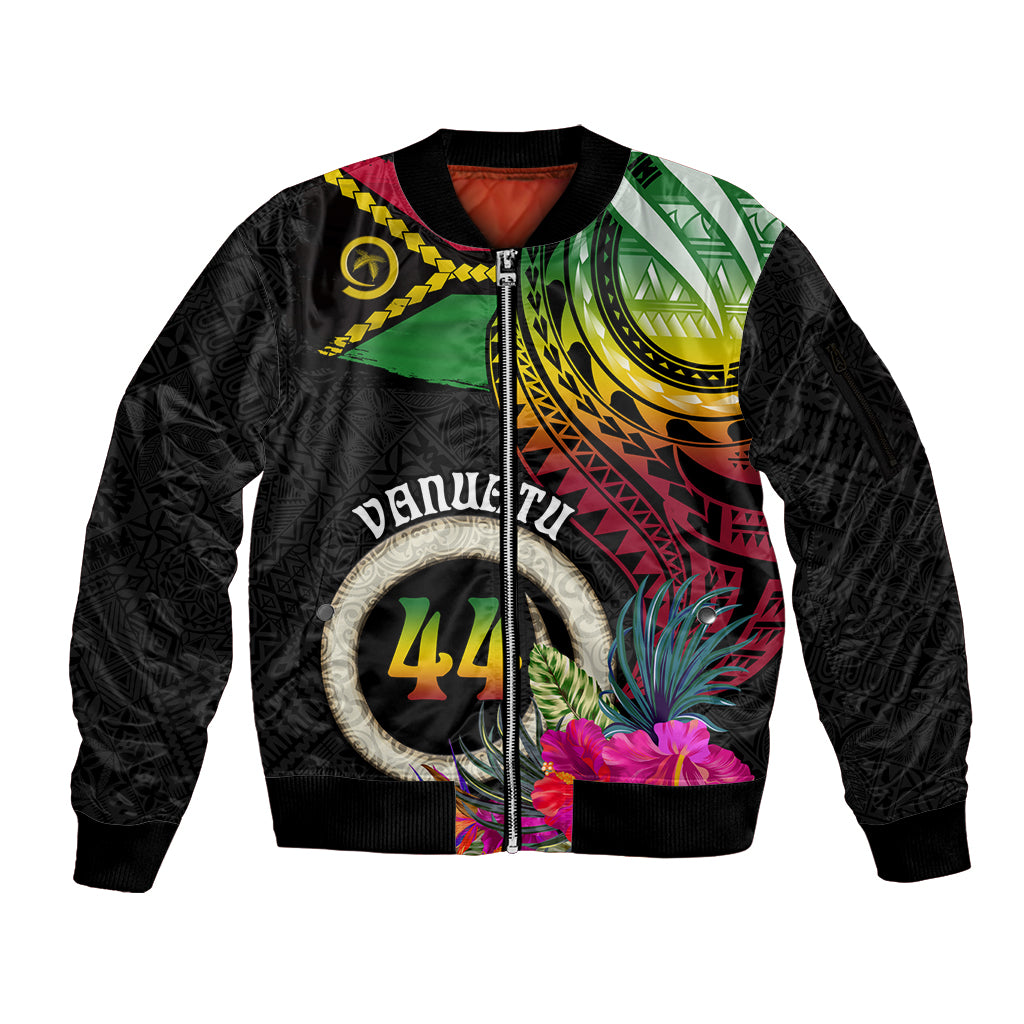 Vanuatu 44th Anniversary Sleeve Zip Bomber Jacket Boars Tusk Tugeta Yumi Selebretem Indipendens Dei