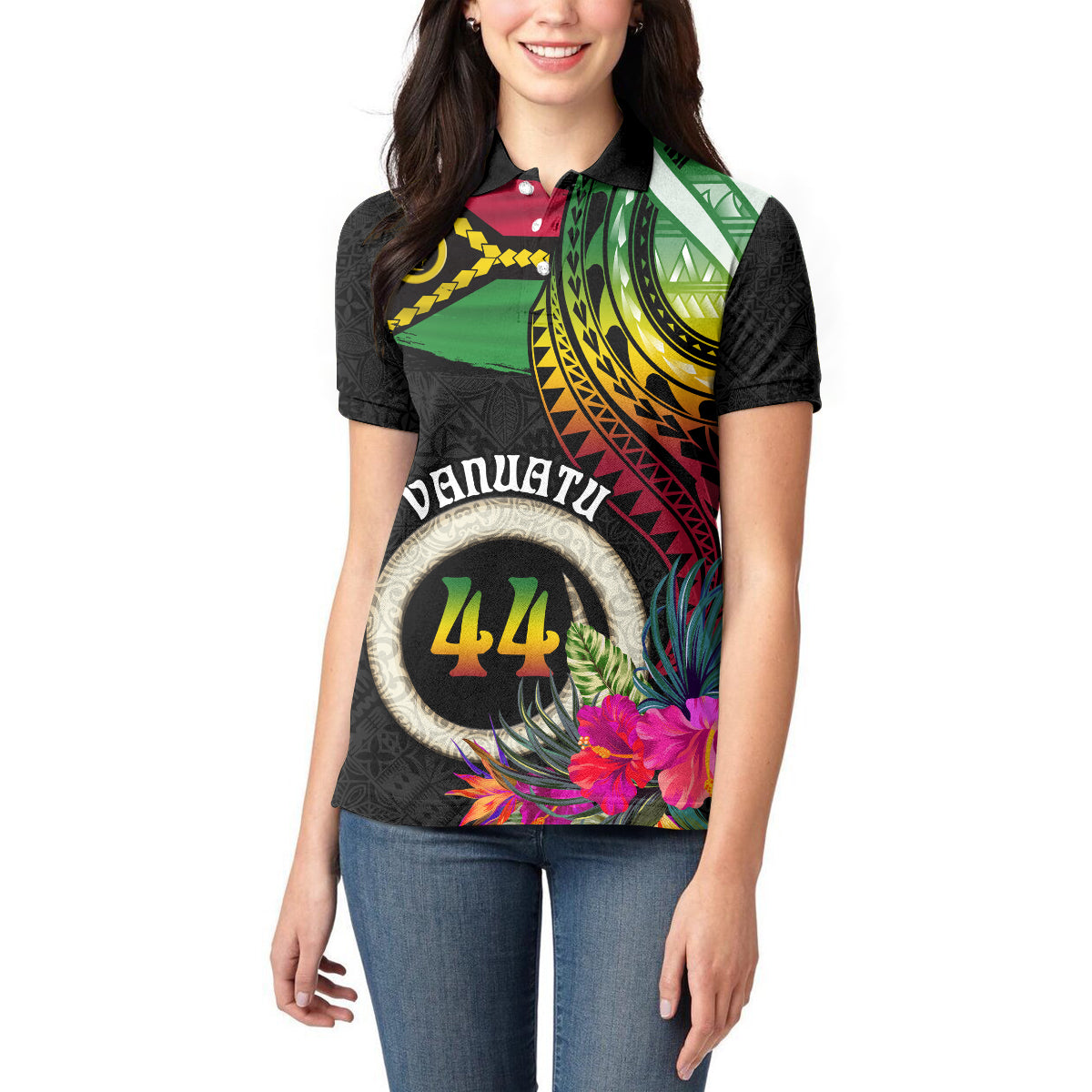 Vanuatu 44th Anniversary Women Polo Shirt Boars Tusk Tugeta Yumi Selebretem Indipendens Dei