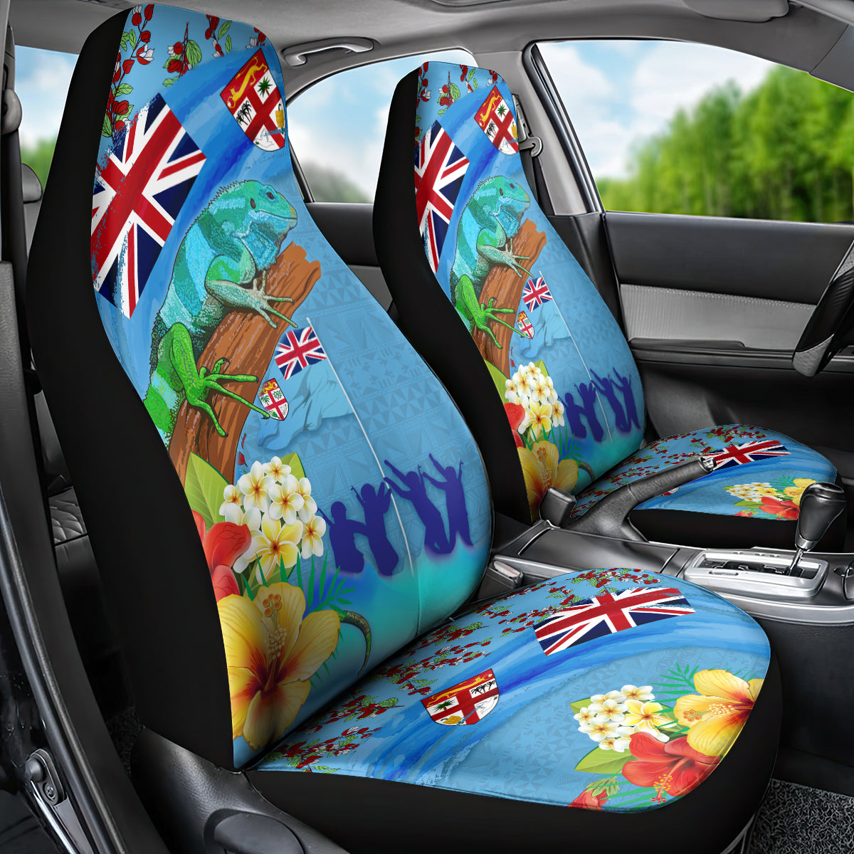 Fiji Day Car Seat Cover Tagimoucia Flower and Melanesia Pattern
