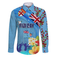 Fiji Day Family Matching Off The Shoulder Long Sleeve Dress and Hawaiian Shirt Tagimoucia Flower and Melanesia Pattern LT03 Dad's Shirt - Long Sleeve Blue - Polynesian Pride