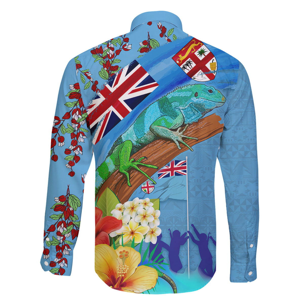 Fiji Day Family Matching Off The Shoulder Long Sleeve Dress and Hawaiian Shirt Tagimoucia Flower and Melanesia Pattern LT03 - Polynesian Pride