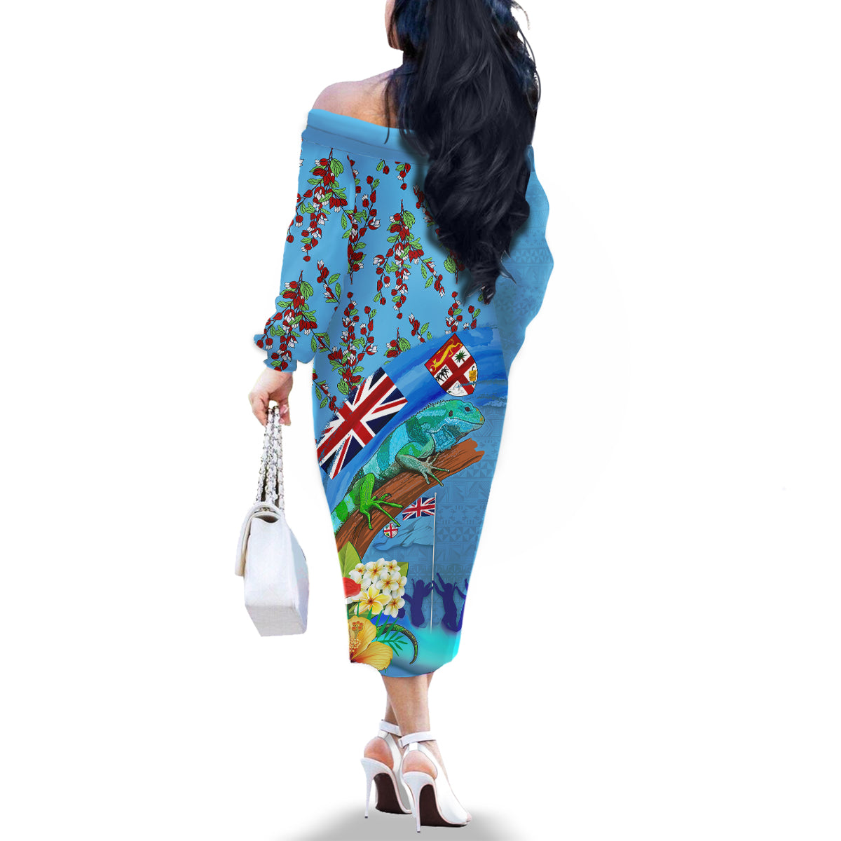 Fiji Day Family Matching Off The Shoulder Long Sleeve Dress and Hawaiian Shirt Tagimoucia Flower and Melanesia Pattern LT03 - Polynesian Pride