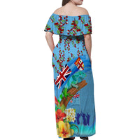 Fiji Day Family Matching Off Shoulder Maxi Dress and Hawaiian Shirt Tagimoucia Flower and Melanesia Pattern